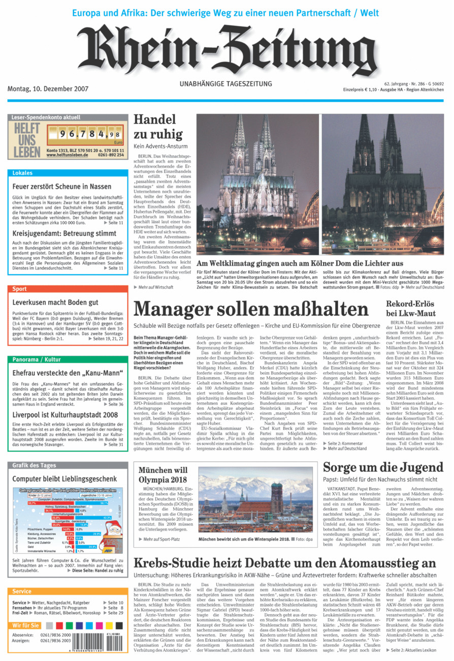Rhein-Zeitung Kreis Altenkirchen vom Montag, 10.12.2007