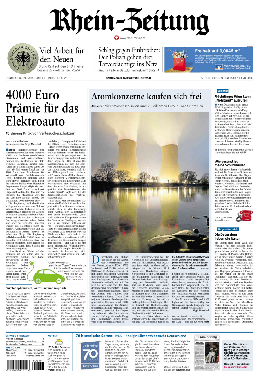 Rhein-Zeitung Kreis Altenkirchen vom Donnerstag, 28.04.2016
