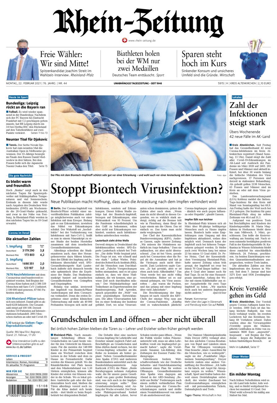 Rhein-Zeitung Kreis Altenkirchen vom Montag, 22.02.2021