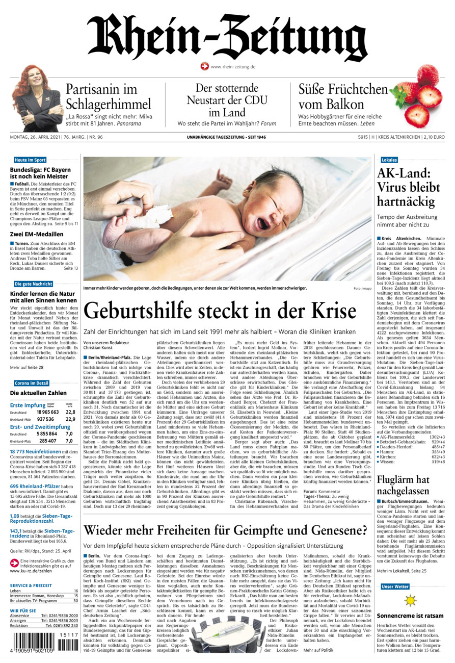 Rhein-Zeitung Kreis Altenkirchen vom Montag, 26.04.2021