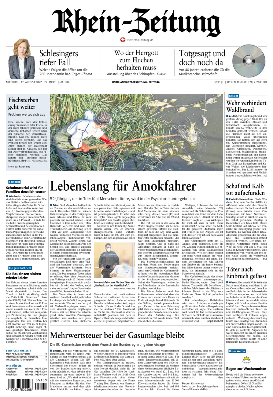 Rhein-Zeitung Kreis Altenkirchen vom Mittwoch, 17.08.2022