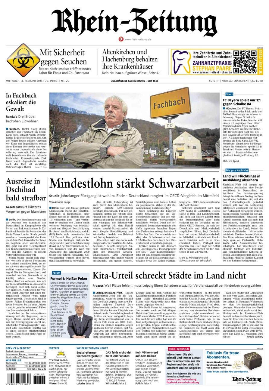 Rhein-Zeitung Kreis Altenkirchen vom Mittwoch, 04.02.2015