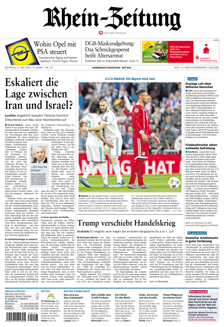 Rhein-Zeitung Kreis Altenkirchen vom Mittwoch, 02.05.2018