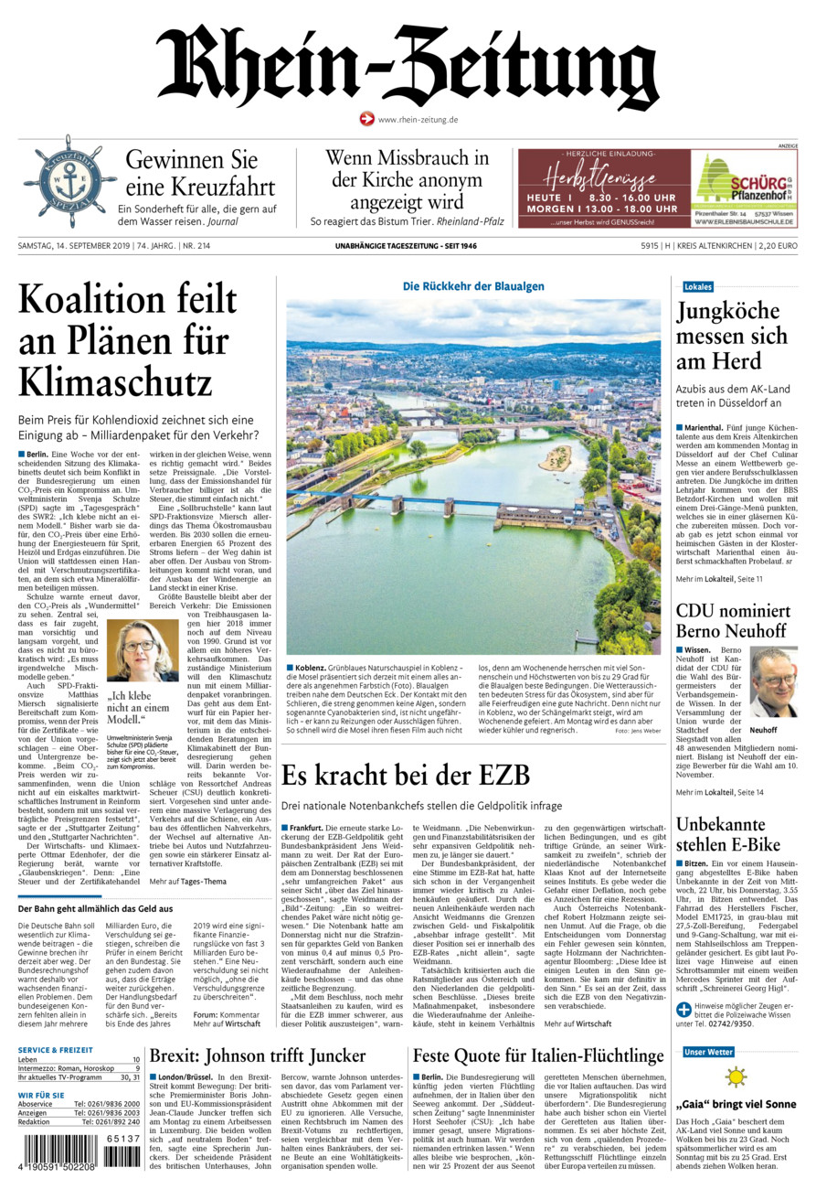 Rhein-Zeitung Kreis Altenkirchen vom Samstag, 14.09.2019