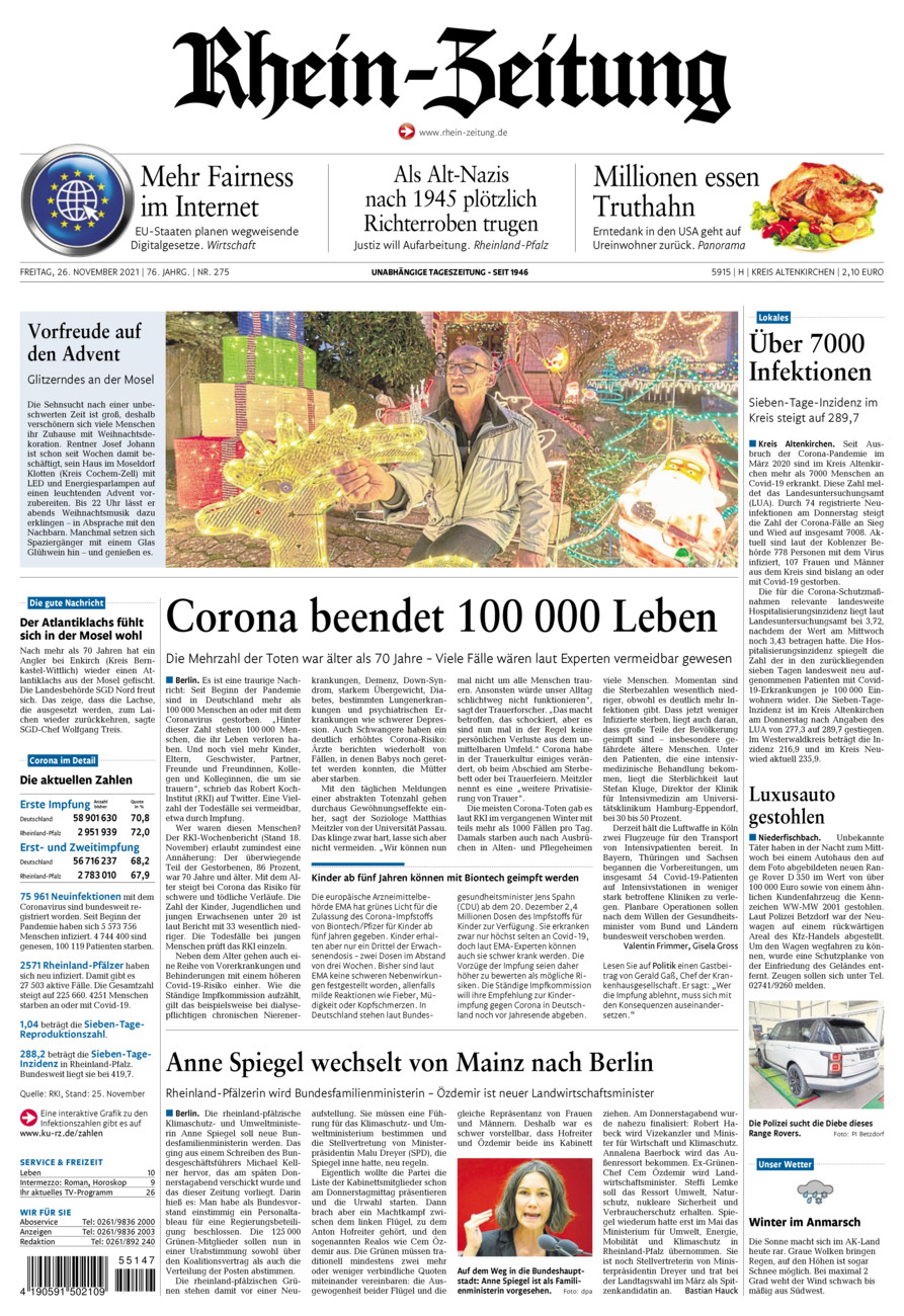 Rhein-Zeitung Kreis Altenkirchen vom Freitag, 26.11.2021