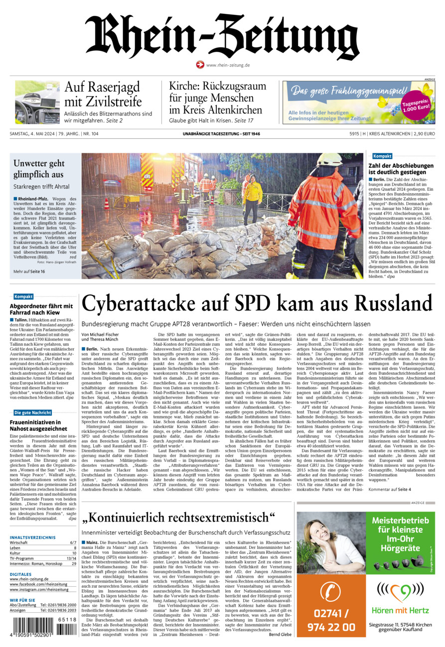 Rhein-Zeitung Kreis Altenkirchen vom Samstag, 04.05.2024