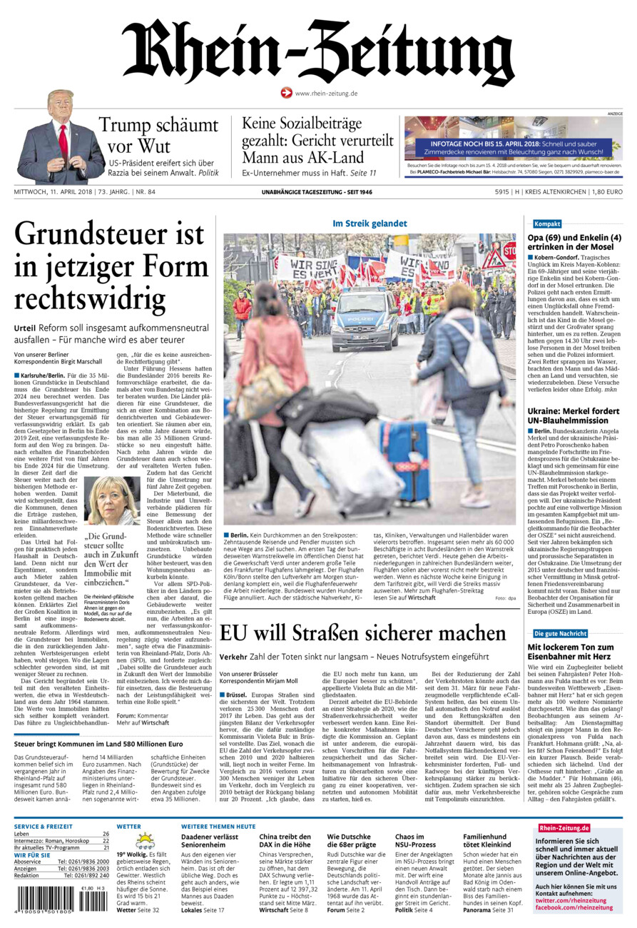 Rhein-Zeitung Kreis Altenkirchen vom Mittwoch, 11.04.2018
