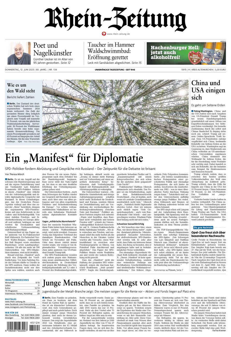 Rhein-Zeitung Kreis Altenkirchen vom Donnerstag, 12.06.2025