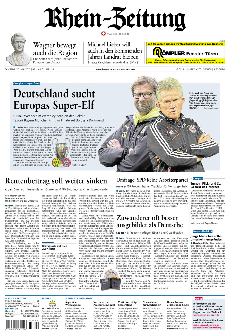 Rhein-Zeitung Kreis Altenkirchen vom Samstag, 25.05.2013