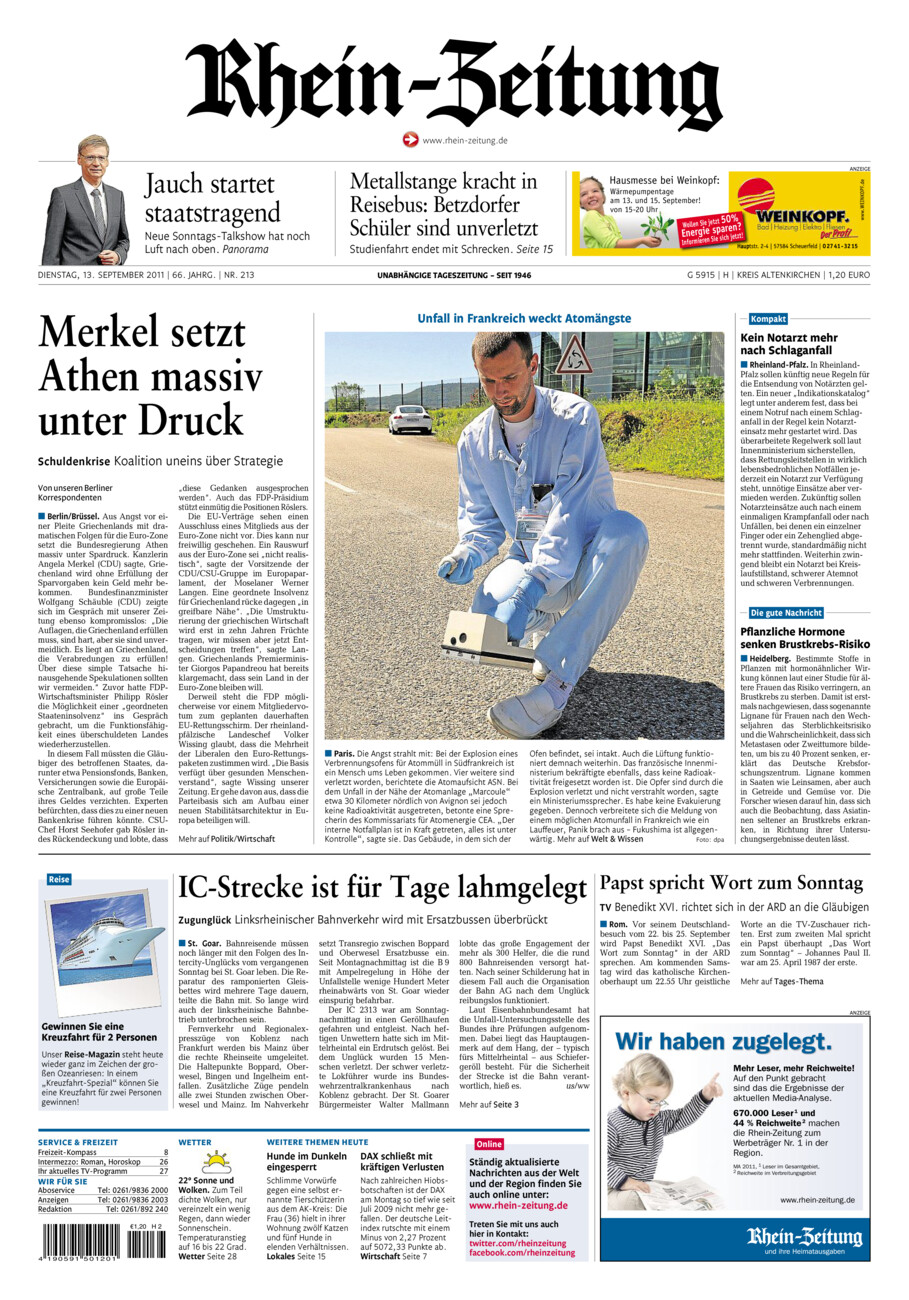 Rhein-Zeitung Kreis Altenkirchen vom Dienstag, 13.09.2011