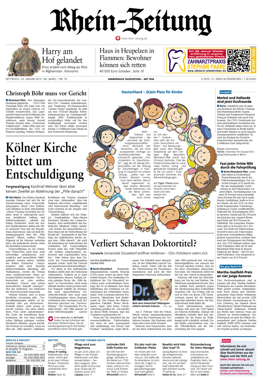 Rhein-Zeitung Kreis Altenkirchen vom Mittwoch, 23.01.2013