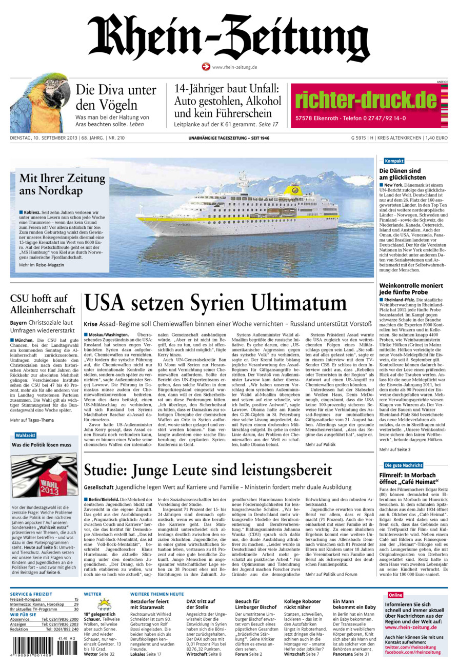 Rhein-Zeitung Kreis Altenkirchen vom Dienstag, 10.09.2013