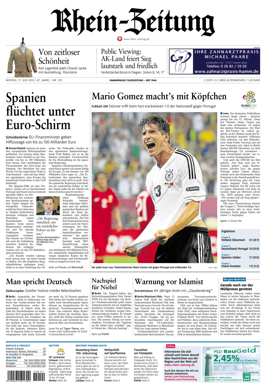 Rhein-Zeitung Kreis Altenkirchen vom Montag, 11.06.2012