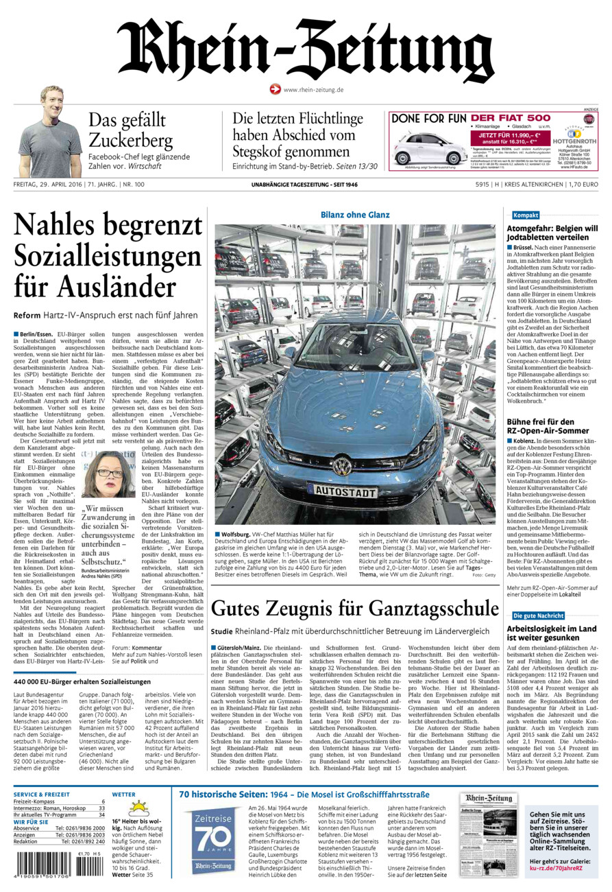 Rhein-Zeitung Kreis Altenkirchen vom Freitag, 29.04.2016