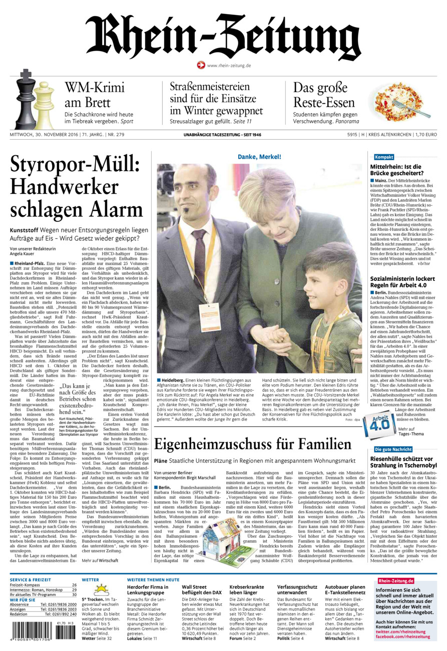 Rhein-Zeitung Kreis Altenkirchen vom Mittwoch, 30.11.2016