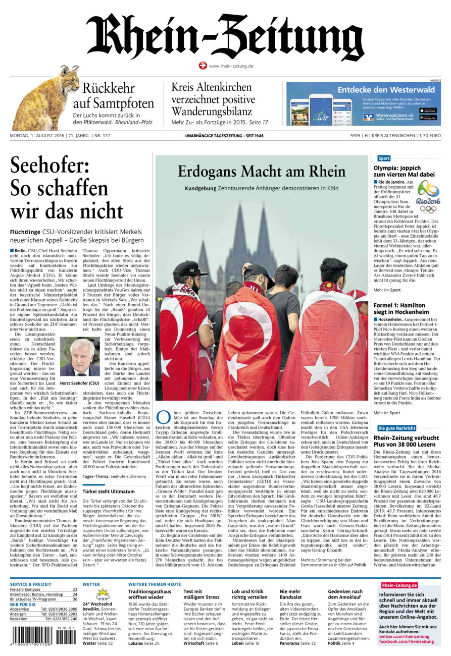 Rhein-Zeitung Kreis Altenkirchen vom Montag, 01.08.2016