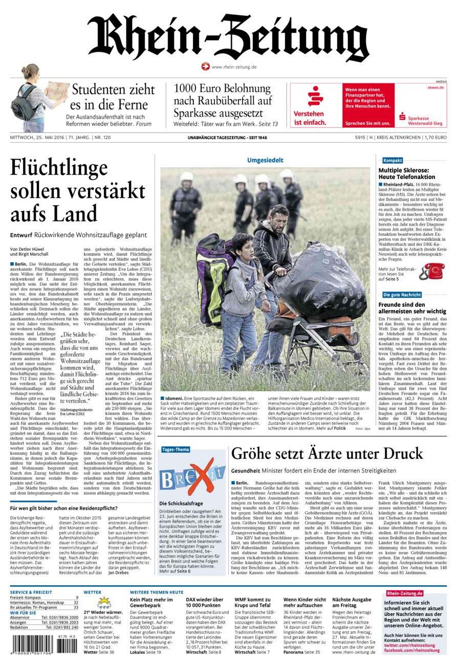 Rhein-Zeitung Kreis Altenkirchen vom Mittwoch, 25.05.2016