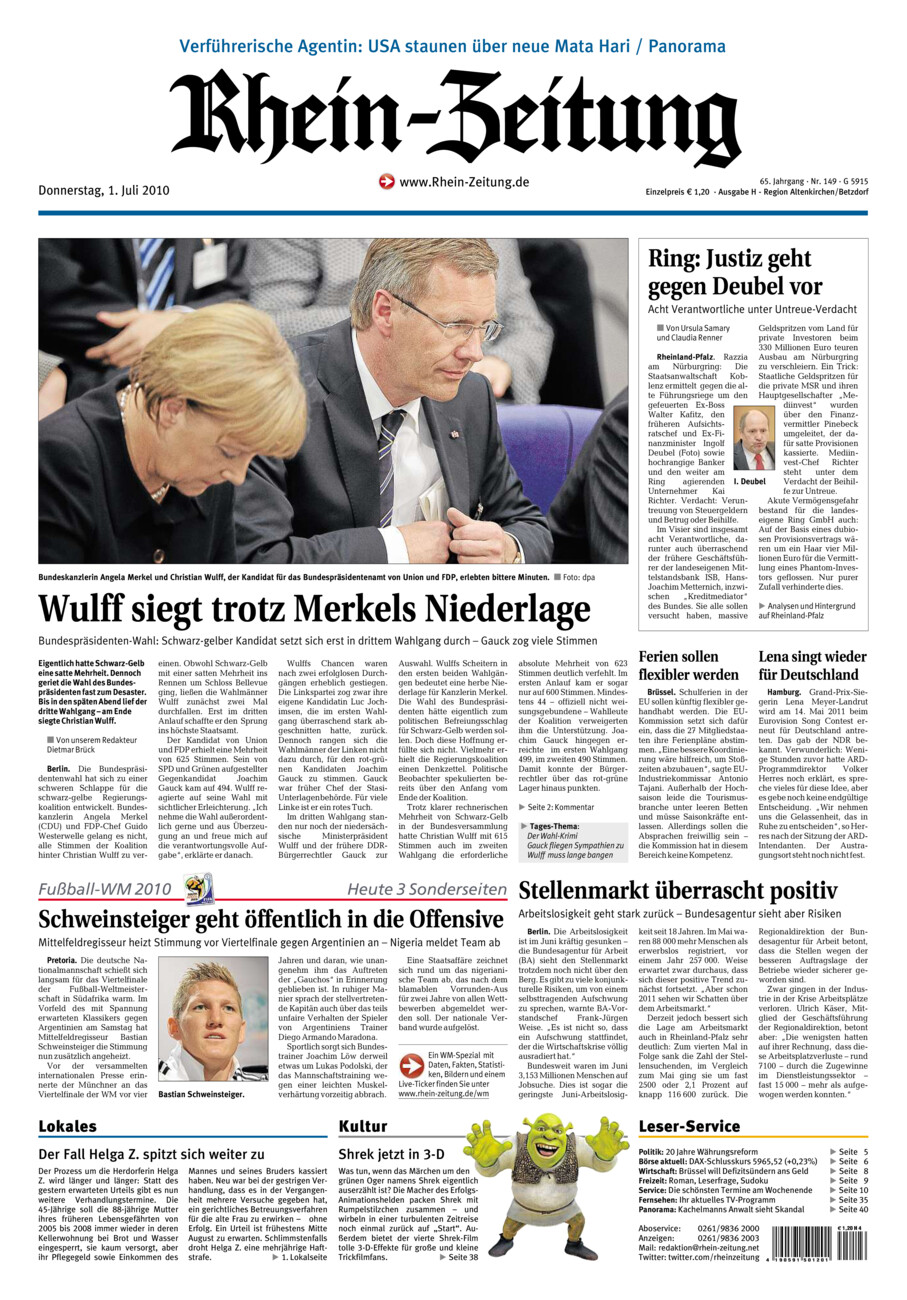 Rhein-Zeitung Kreis Altenkirchen vom Donnerstag, 01.07.2010