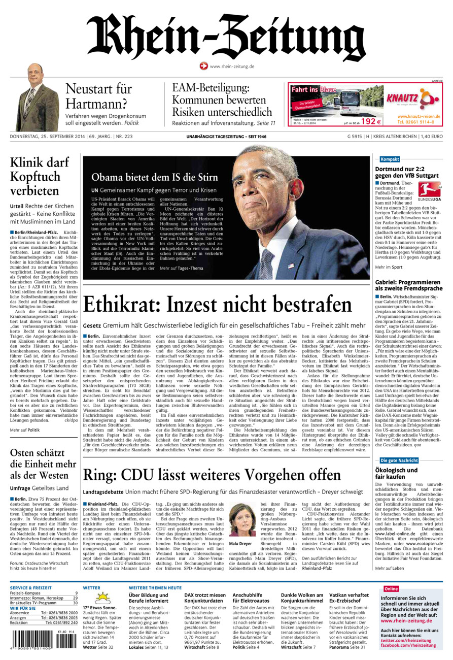 Rhein-Zeitung Kreis Altenkirchen vom Donnerstag, 25.09.2014