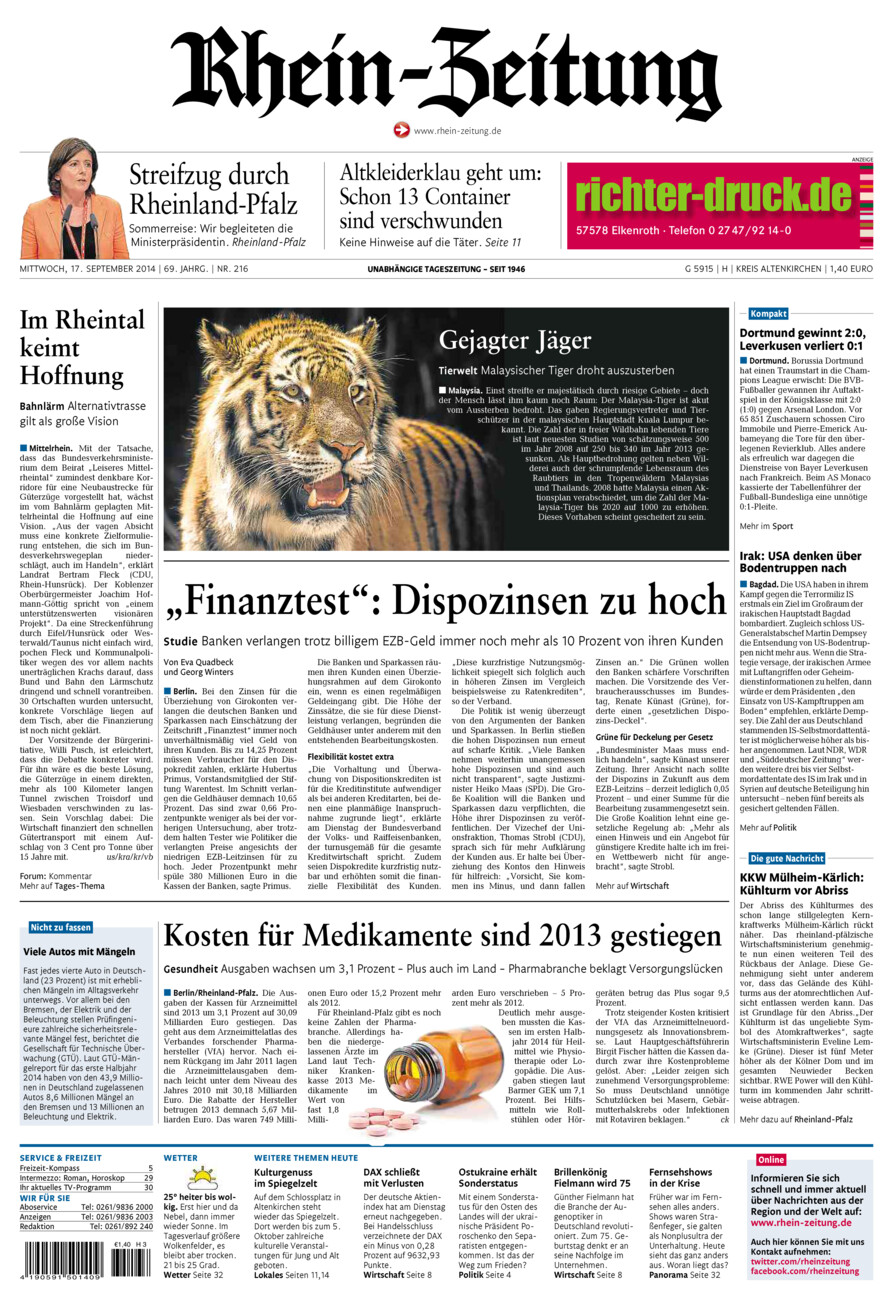 Rhein-Zeitung Kreis Altenkirchen vom Mittwoch, 17.09.2014