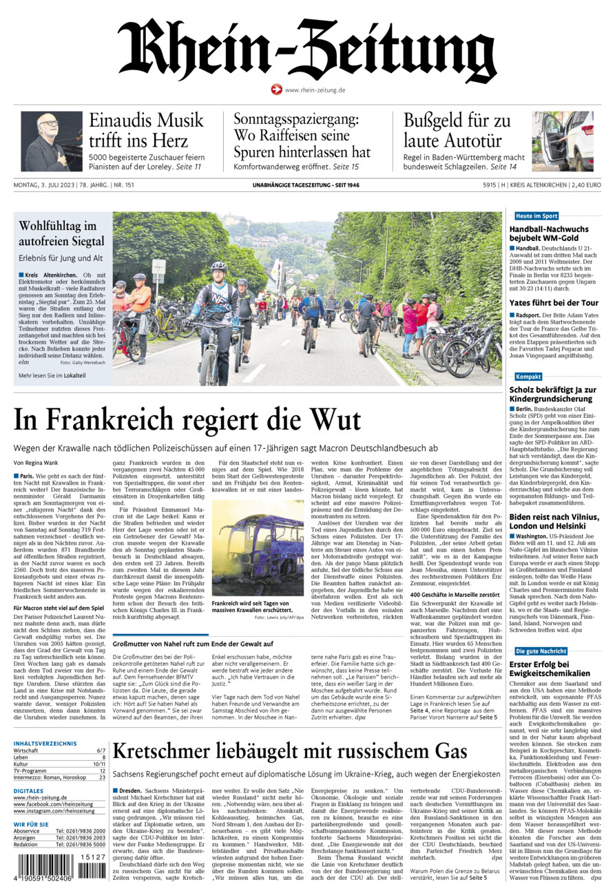 Rhein-Zeitung Kreis Altenkirchen vom Montag, 03.07.2023