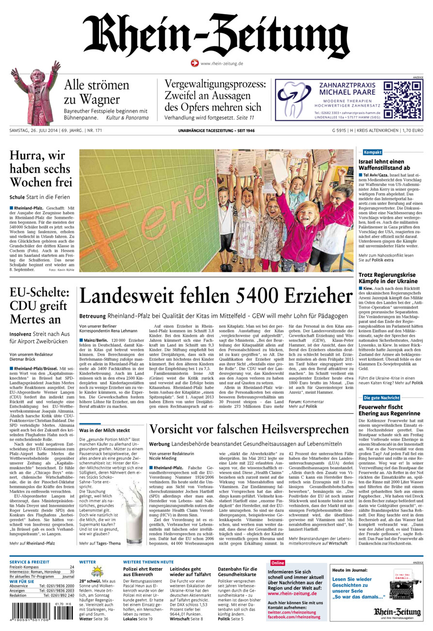Rhein-Zeitung Kreis Altenkirchen vom Samstag, 26.07.2014