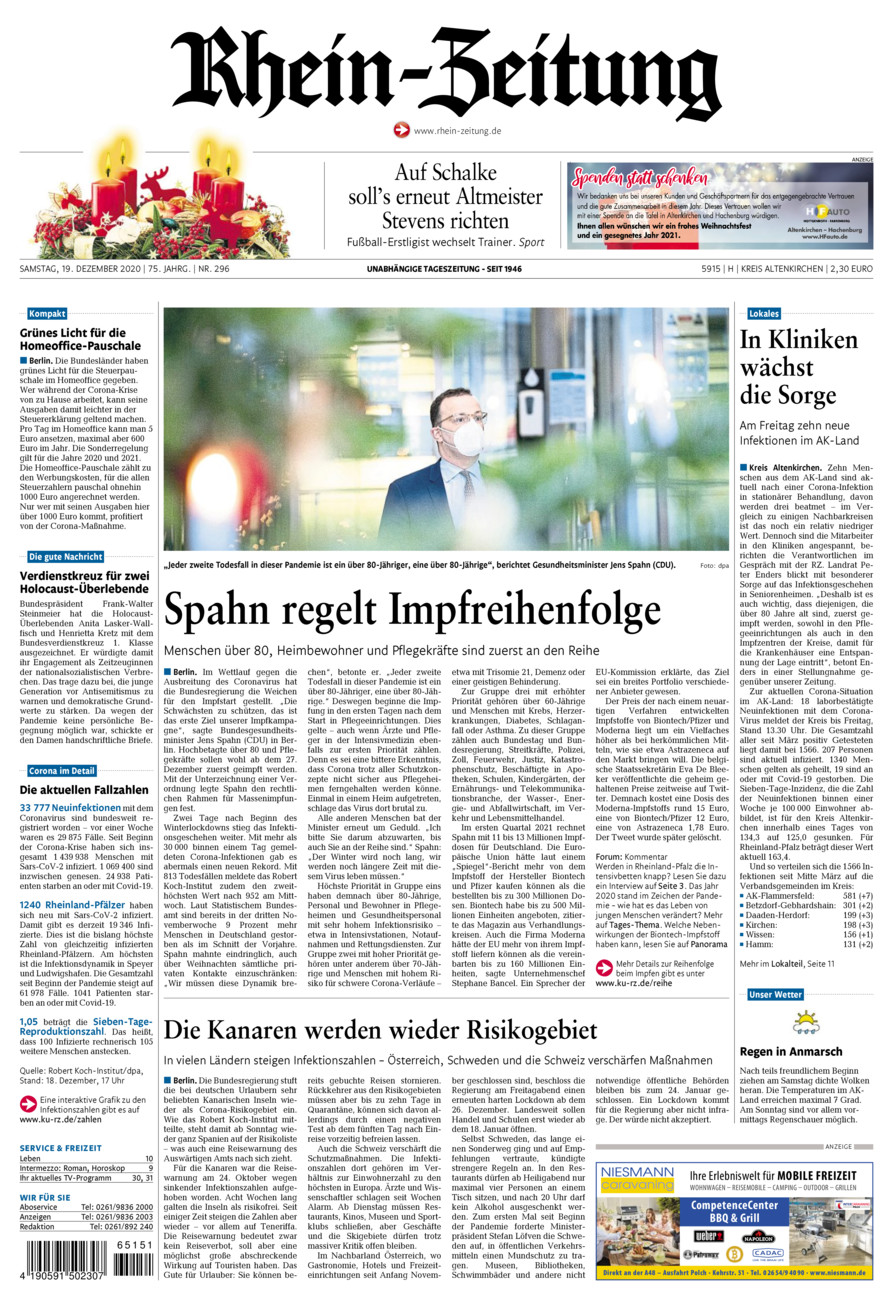 Rhein-Zeitung Kreis Altenkirchen vom Samstag, 19.12.2020