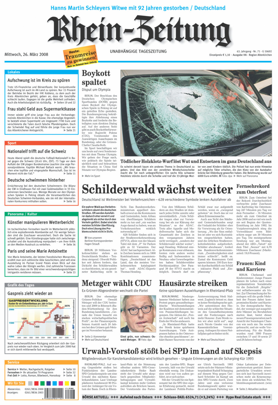 Rhein-Zeitung Kreis Altenkirchen vom Mittwoch, 26.03.2008