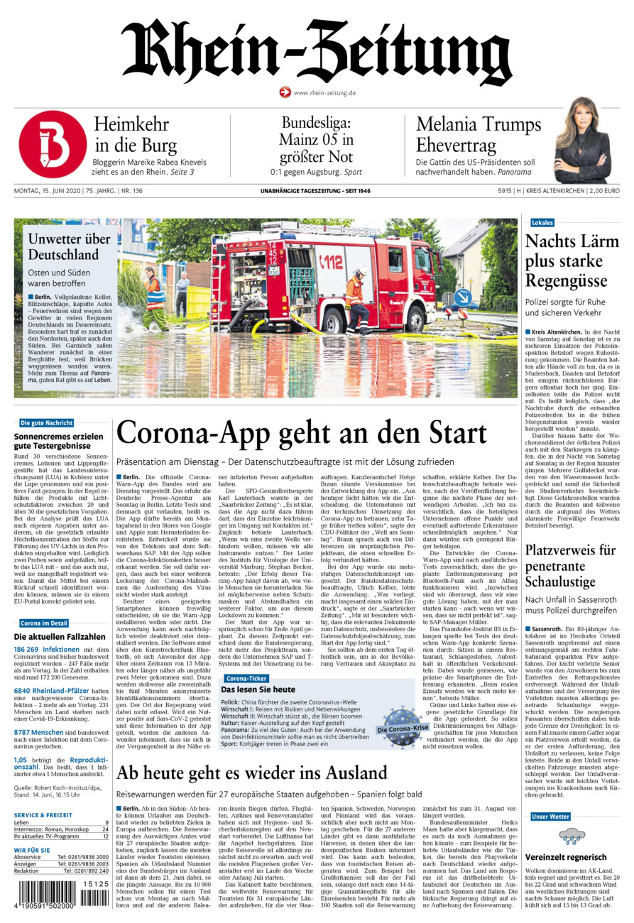 Rhein-Zeitung Kreis Altenkirchen vom Montag, 15.06.2020