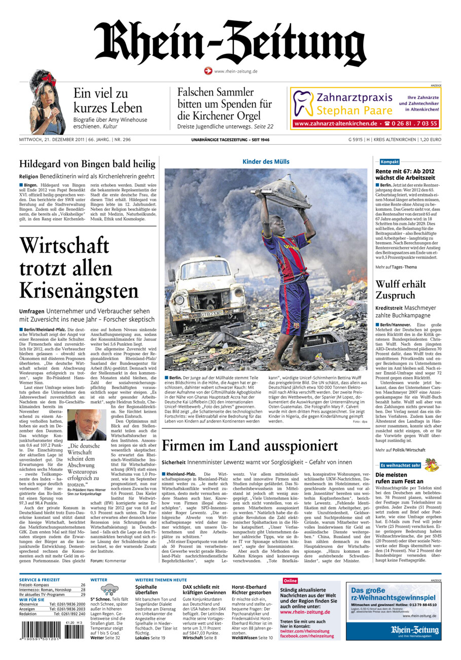 Rhein-Zeitung Kreis Altenkirchen vom Mittwoch, 21.12.2011