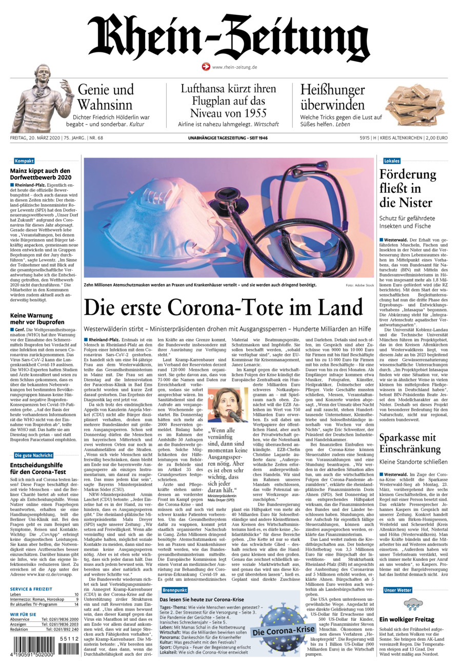 Rhein-Zeitung Kreis Altenkirchen vom Freitag, 20.03.2020