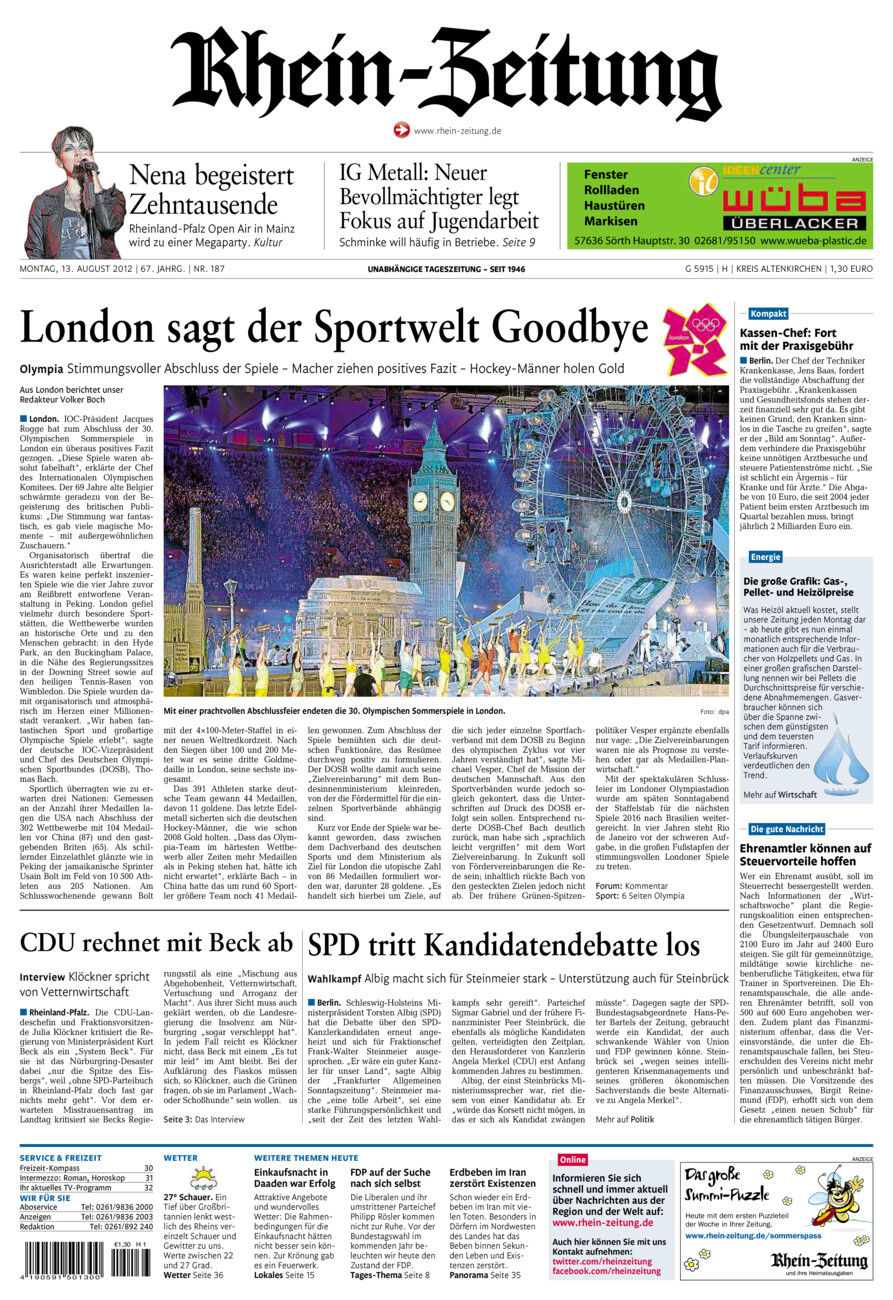 Rhein-Zeitung Kreis Altenkirchen vom Montag, 13.08.2012