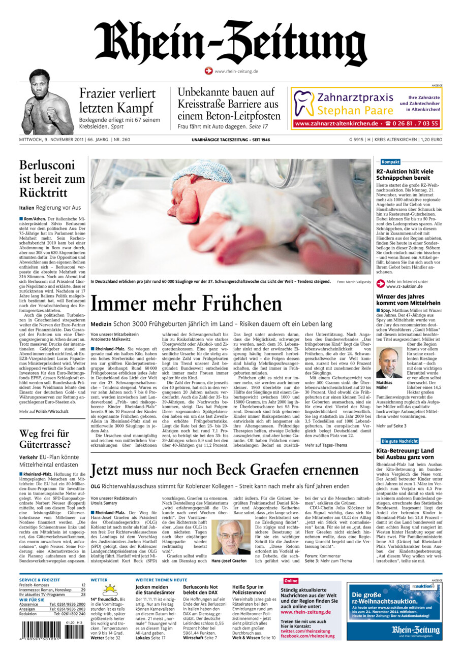 Rhein-Zeitung Kreis Altenkirchen vom Mittwoch, 09.11.2011