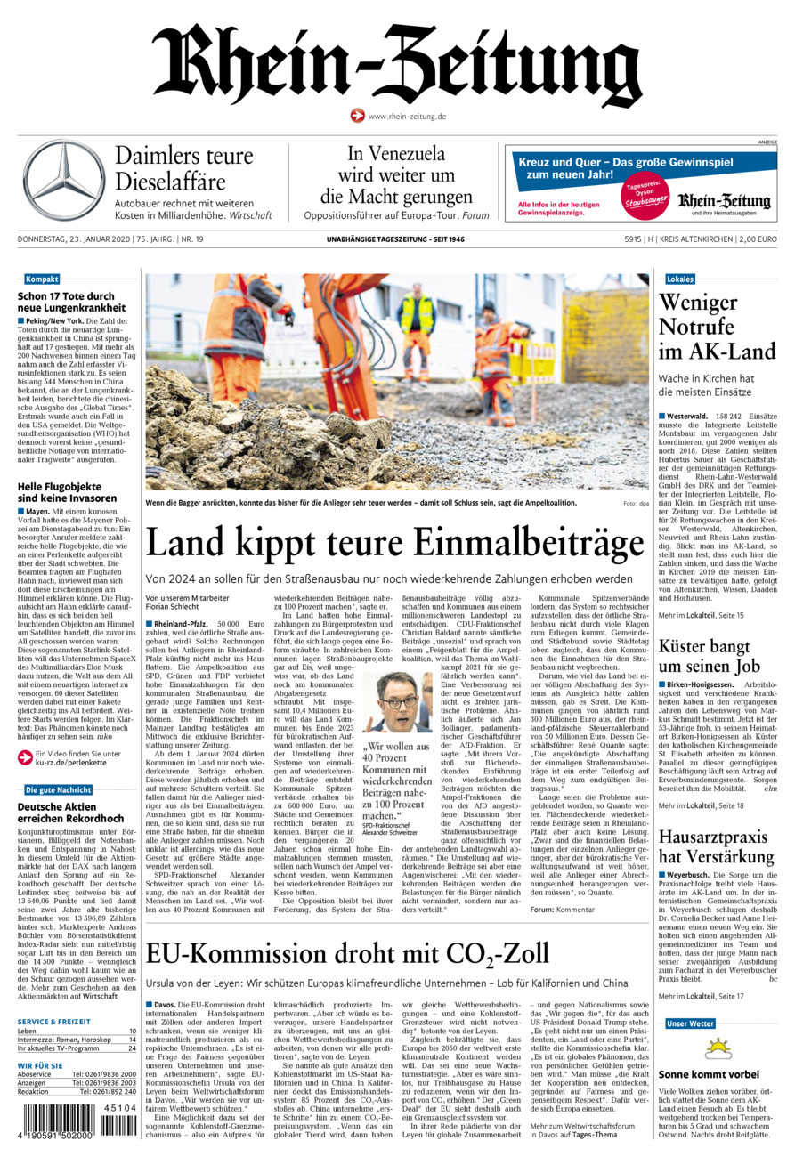 Rhein-Zeitung Kreis Altenkirchen vom Donnerstag, 23.01.2020
