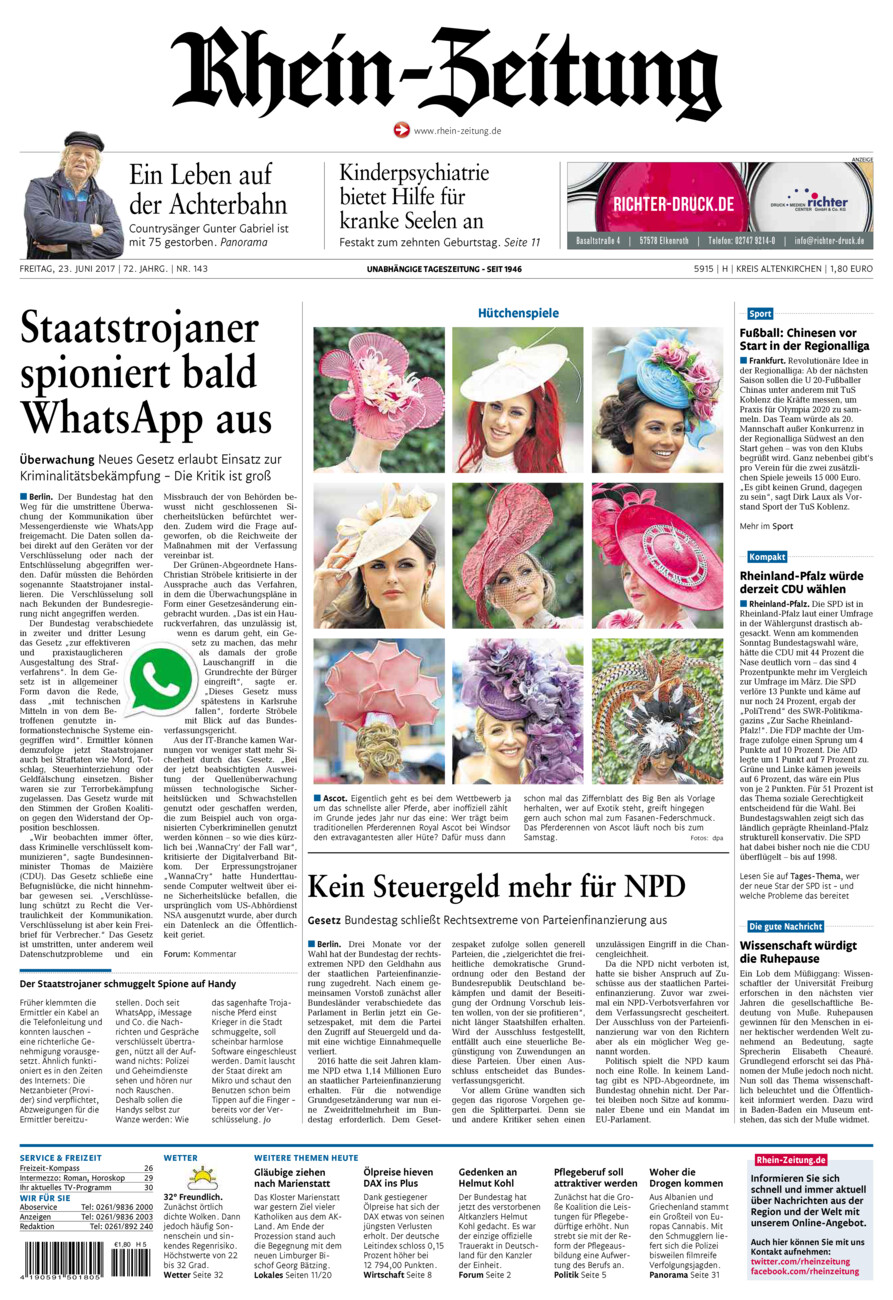 Rhein-Zeitung Kreis Altenkirchen vom Freitag, 23.06.2017