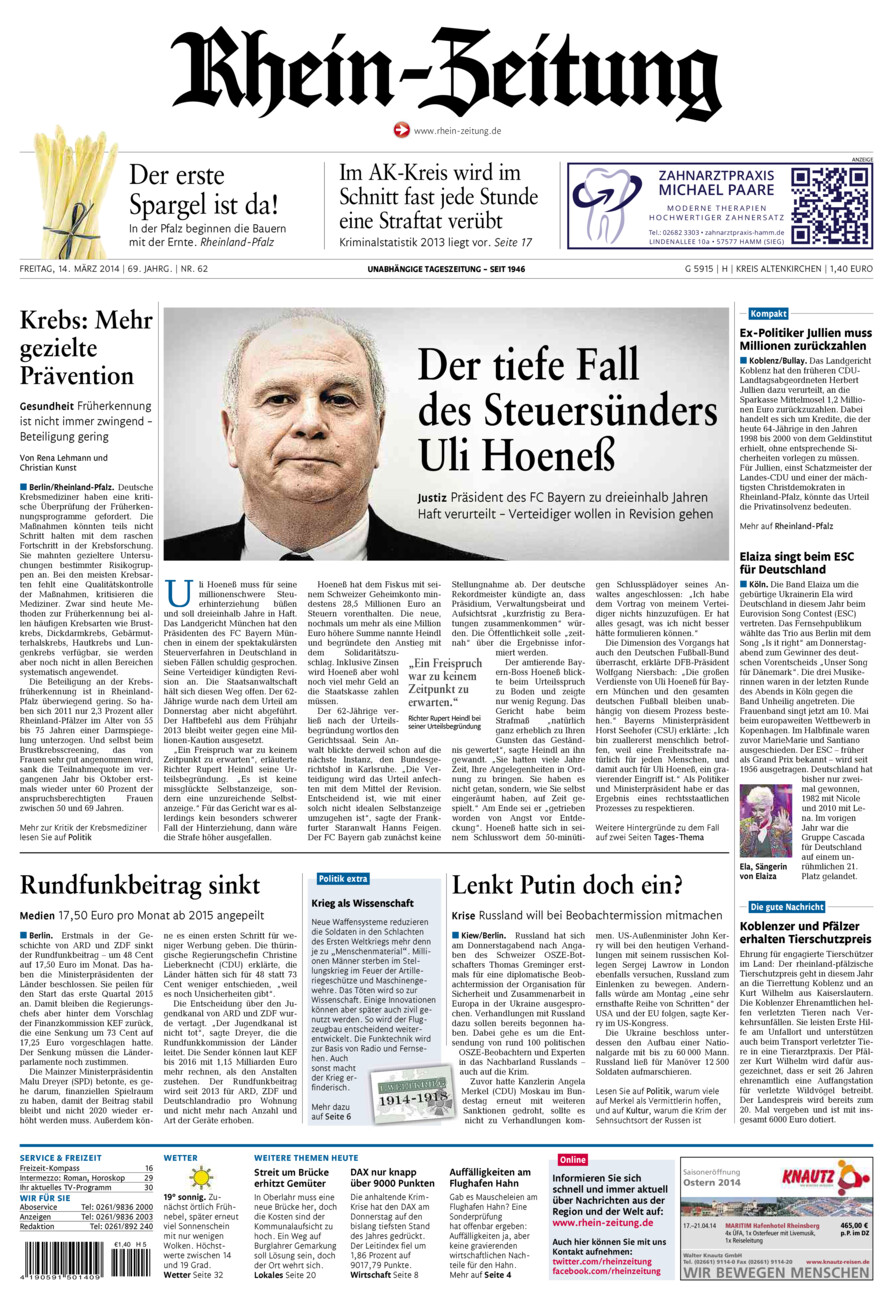 Rhein-Zeitung Kreis Altenkirchen vom Freitag, 14.03.2014