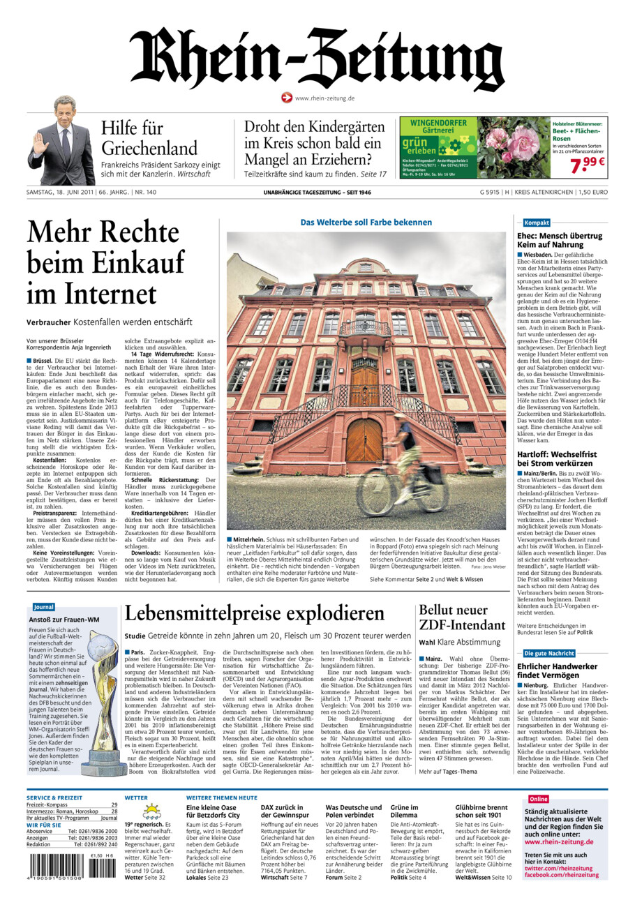 Rhein-Zeitung Kreis Altenkirchen vom Samstag, 18.06.2011