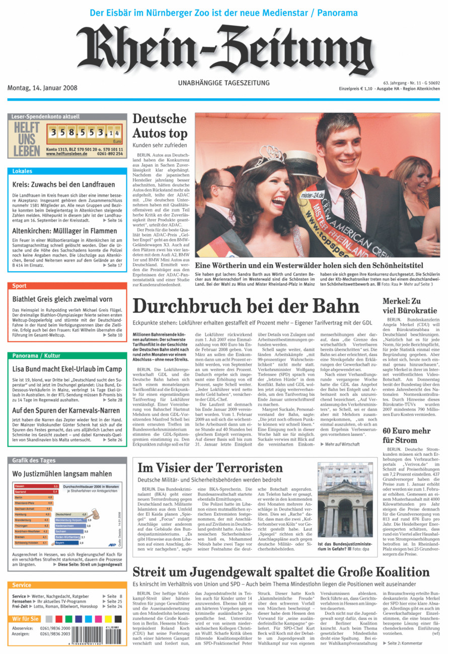 Rhein-Zeitung Kreis Altenkirchen vom Montag, 14.01.2008