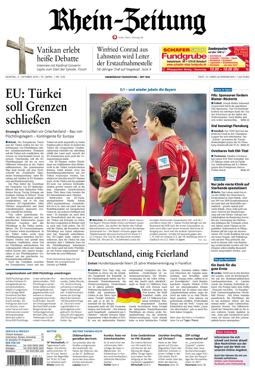 Rhein-Zeitung Kreis Altenkirchen vom Montag, 05.10.2015