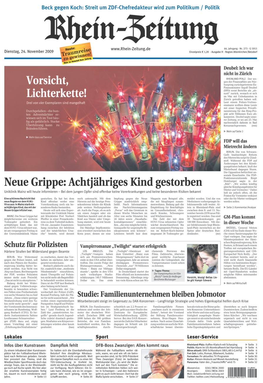 Rhein-Zeitung Kreis Altenkirchen vom Dienstag, 24.11.2009