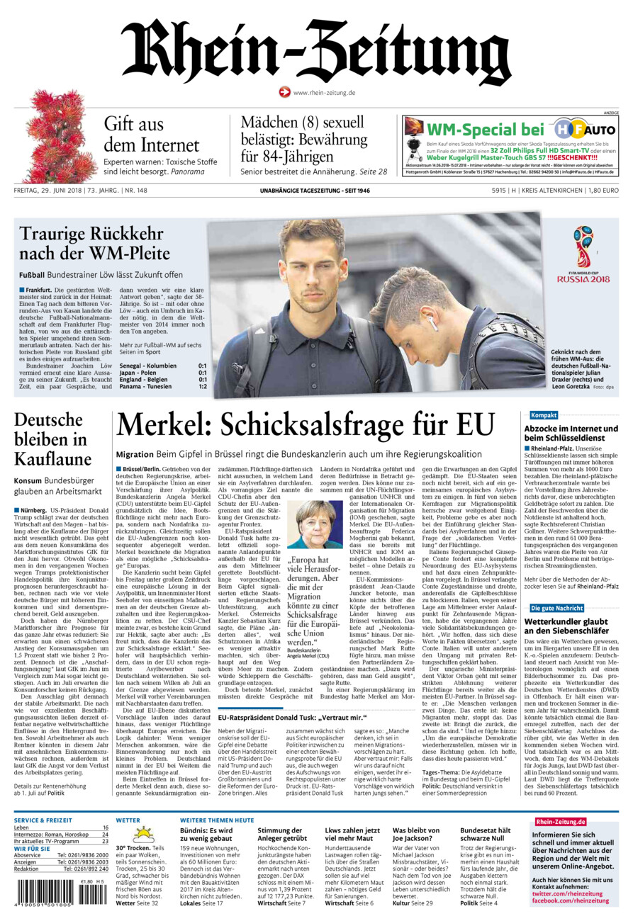 Rhein-Zeitung Kreis Altenkirchen vom Freitag, 29.06.2018