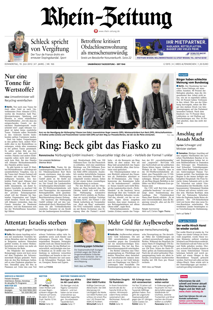 Rhein-Zeitung Kreis Altenkirchen vom Donnerstag, 19.07.2012