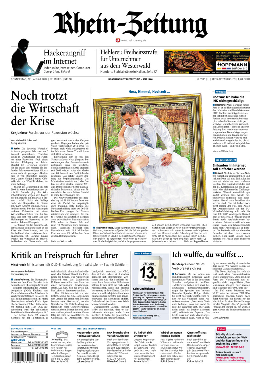 Rhein-Zeitung Kreis Altenkirchen vom Donnerstag, 12.01.2012