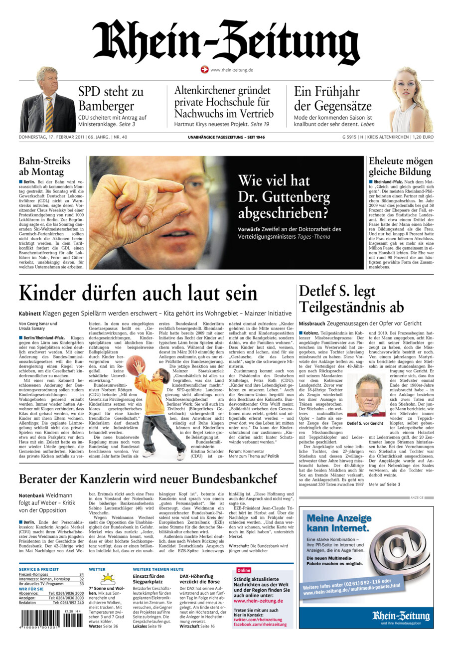 Rhein-Zeitung Kreis Altenkirchen vom Donnerstag, 17.02.2011