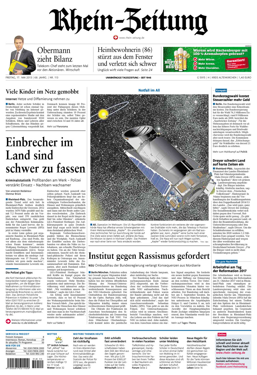 Rhein-Zeitung Kreis Altenkirchen vom Freitag, 17.05.2013