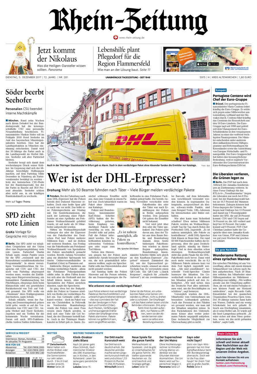 Rhein-Zeitung Kreis Altenkirchen vom Dienstag, 05.12.2017