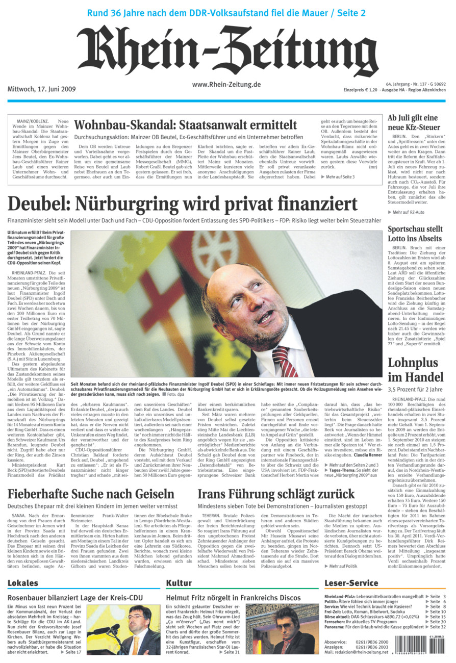 Rhein-Zeitung Kreis Altenkirchen vom Mittwoch, 17.06.2009