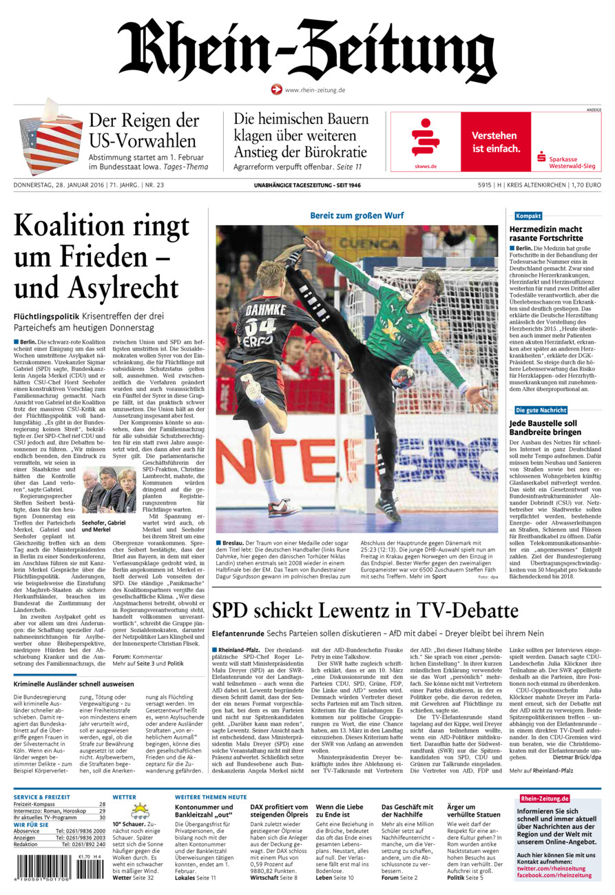 Rhein-Zeitung Kreis Altenkirchen vom Donnerstag, 28.01.2016