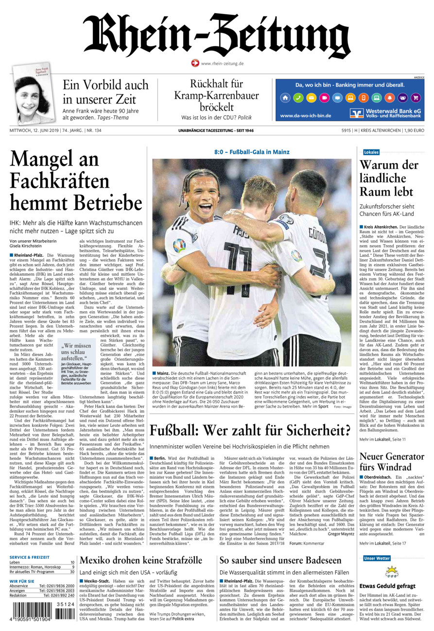 Rhein-Zeitung Kreis Altenkirchen vom Mittwoch, 12.06.2019