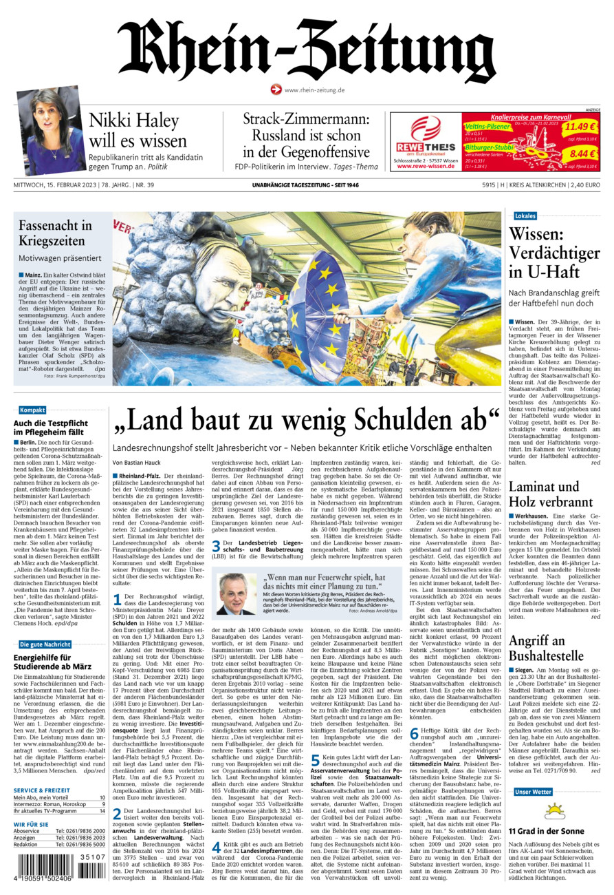 Rhein-Zeitung Kreis Altenkirchen vom Mittwoch, 15.02.2023